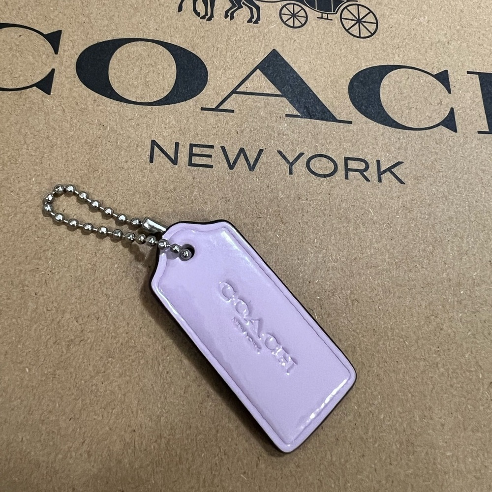 Coach Light Lavender Patent Leather Tag Keychain with Silver Ball Chain - Picture 3 of 6